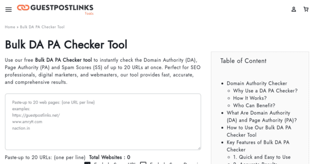 Bulk DA PA Checker Tool By GUESTPOSTLINKS